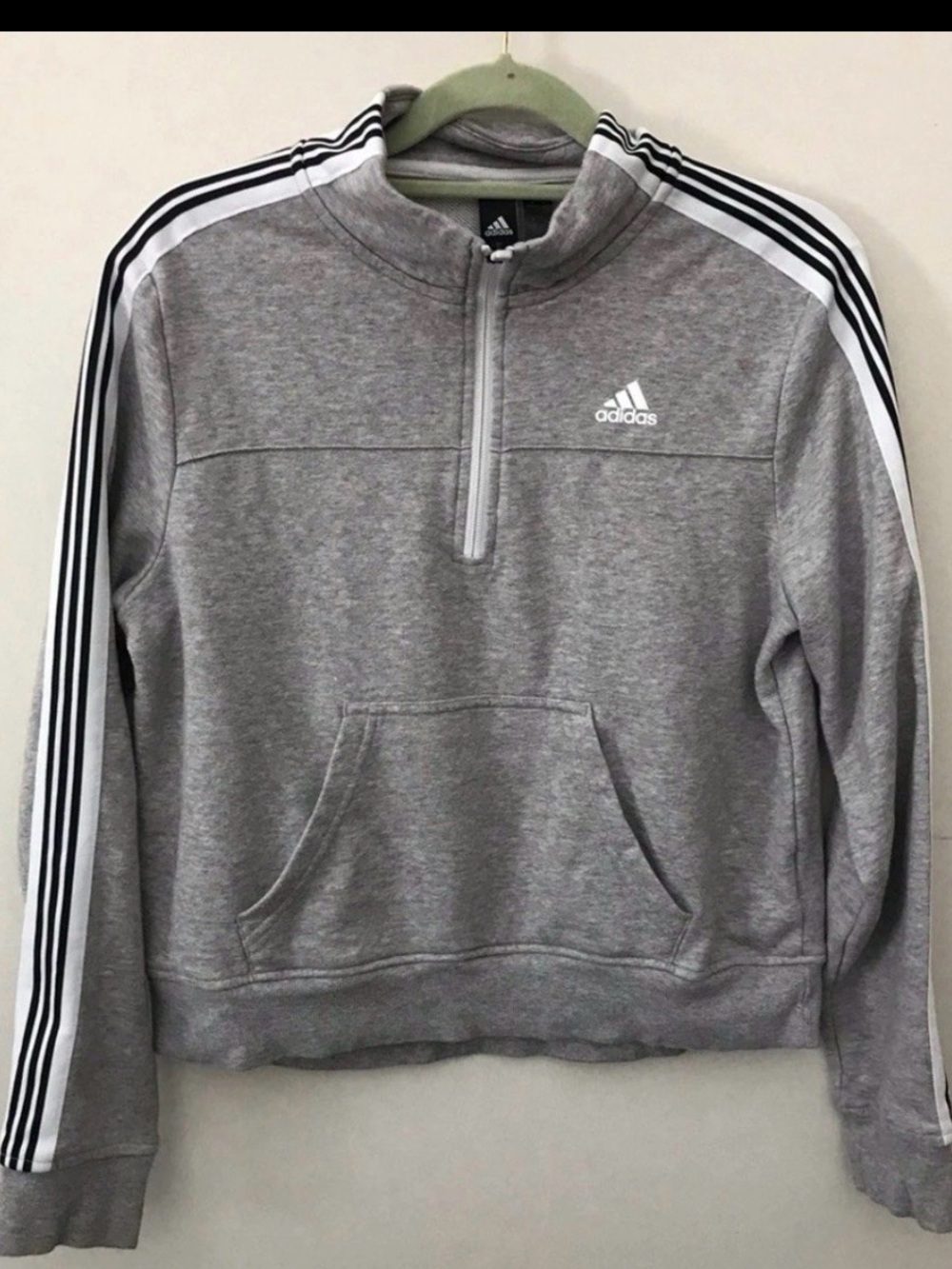 Adidas Gray Cropped Quarter Zip Pullover Classic, size women’s small
